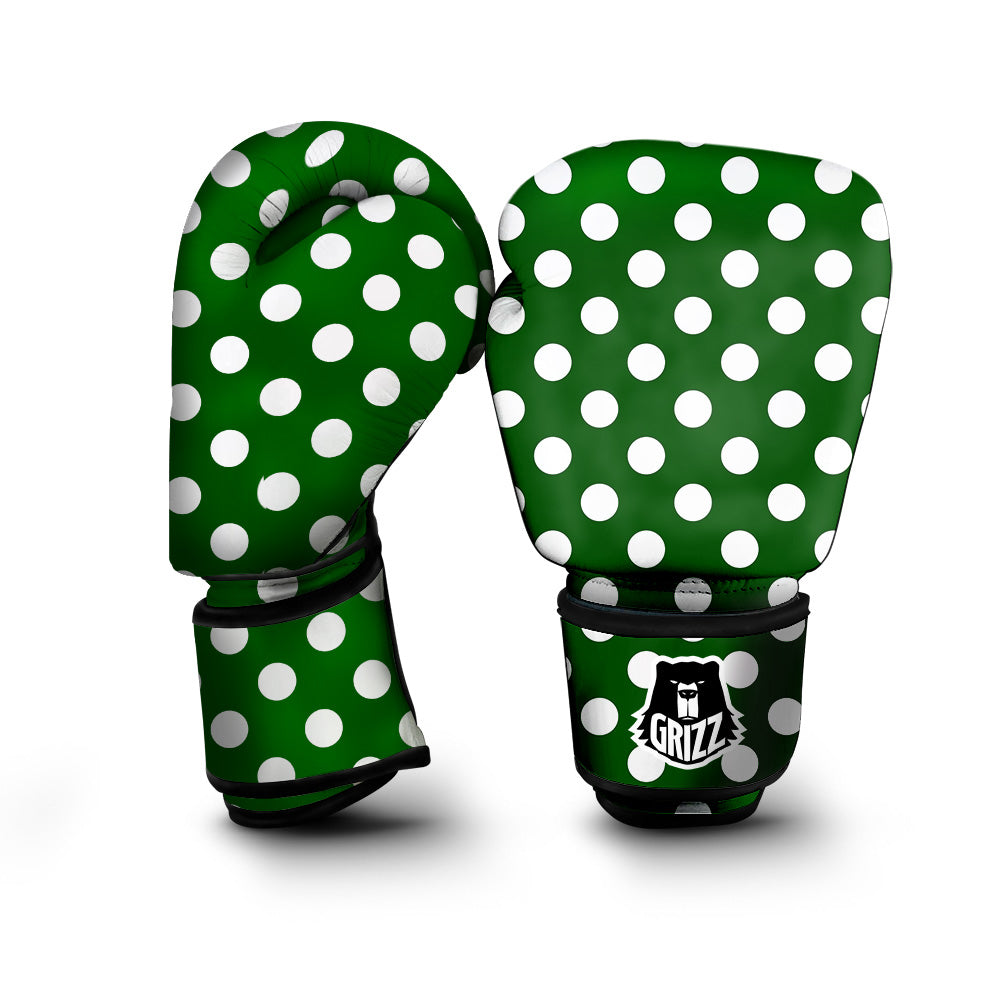 Dark Green Color And Polka Dot Print Pattern Boxing Gloves-grizzshop