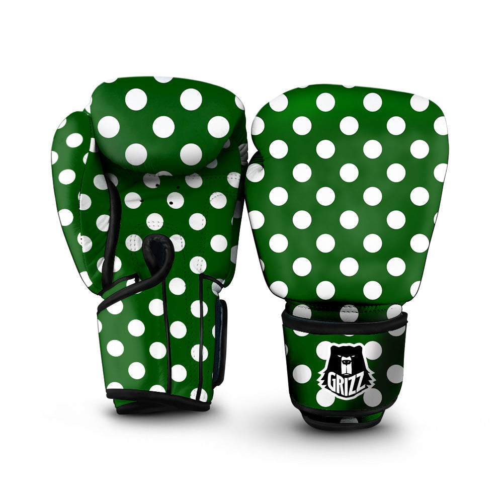 Dark Green Color And Polka Dot Print Pattern Boxing Gloves-grizzshop