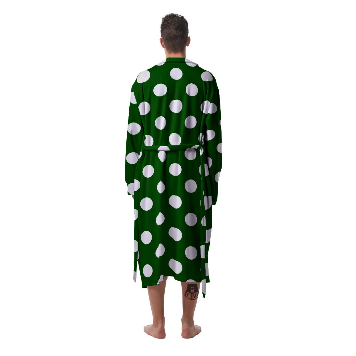 Dark Green Color And Polka Dot Print Pattern Men's Robe-grizzshop
