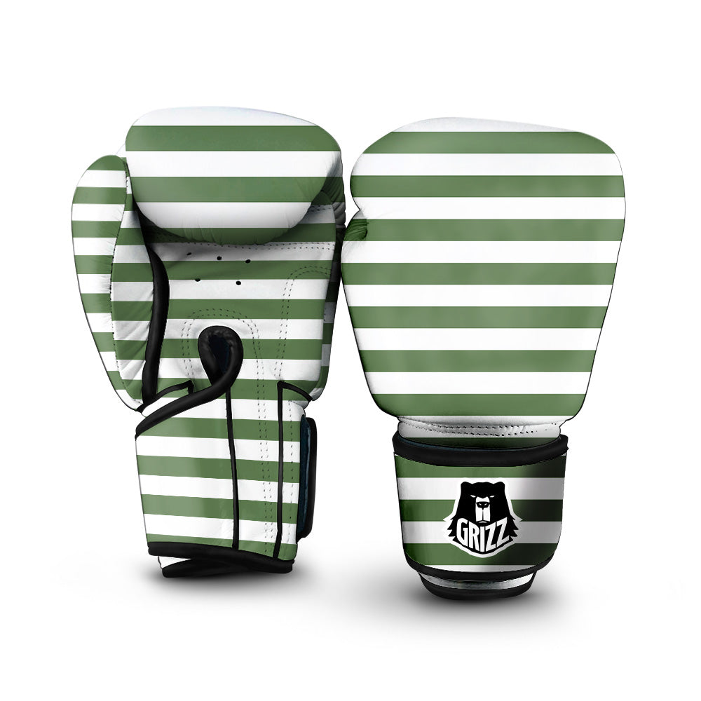 Dark Green Color Striped Print Boxing Gloves-grizzshop