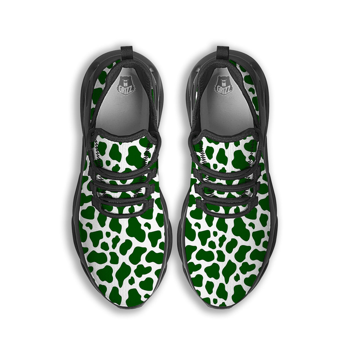 Dark Green Cow Print Pattern Black Running Shoes-grizzshop