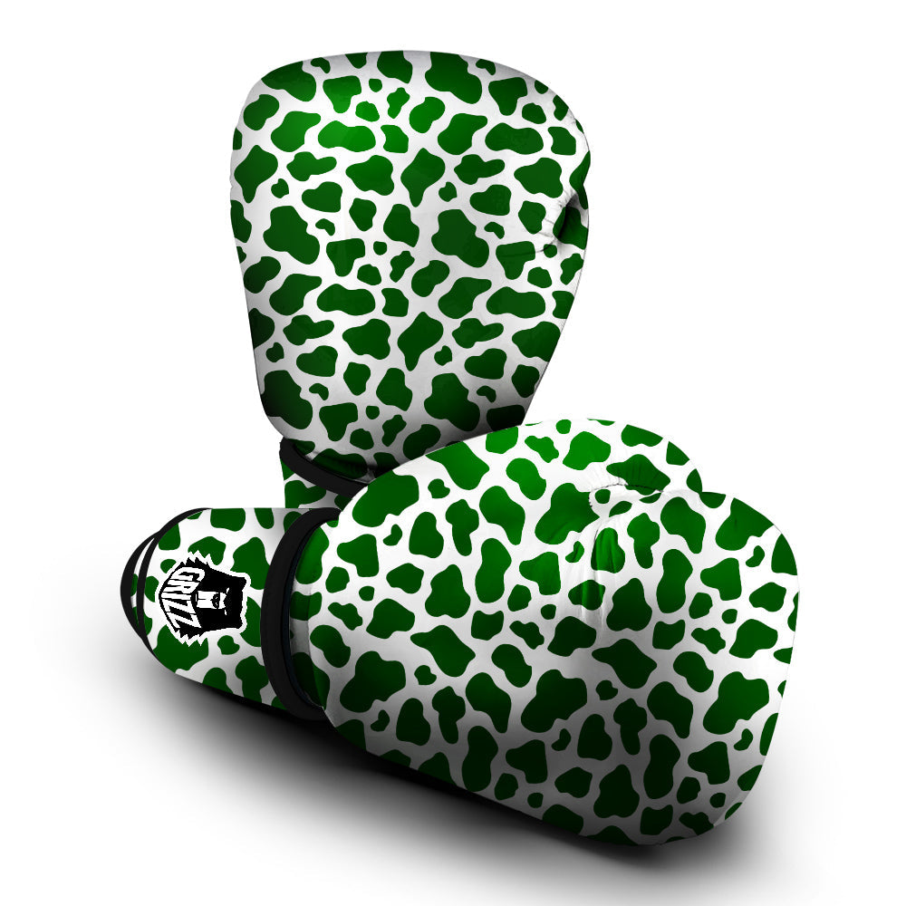 Dark Green Cow Print Pattern Boxing Gloves-grizzshop