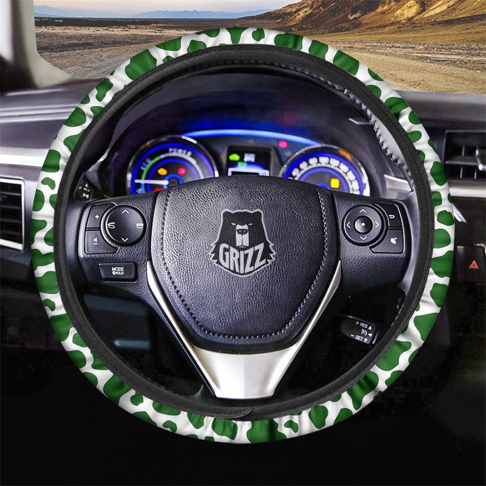 Dark Green Cow Print Pattern Car Steering Wheel Cover-grizzshop