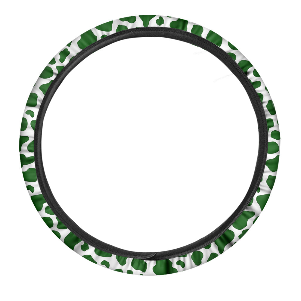 Dark Green Cow Print Pattern Car Steering Wheel Cover-grizzshop