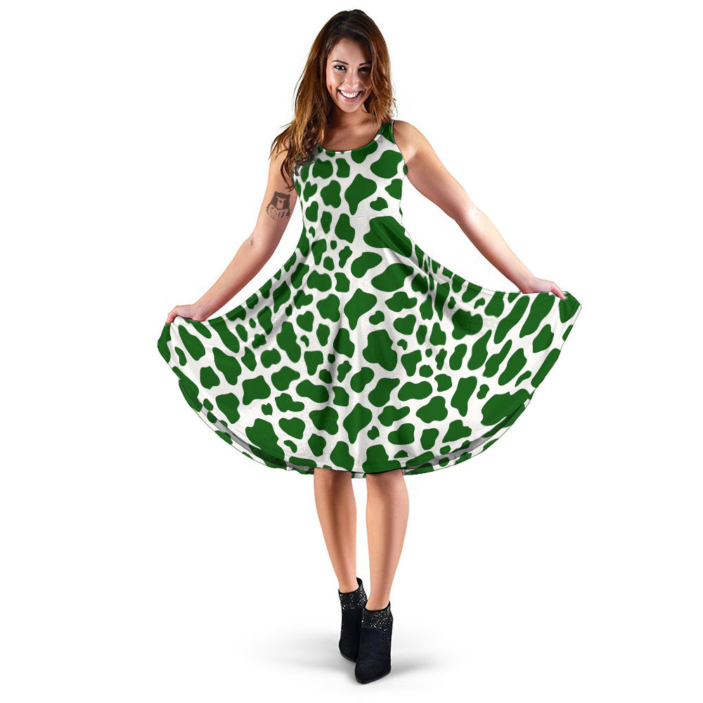 Dark Green Cow Print Pattern Dress-grizzshop