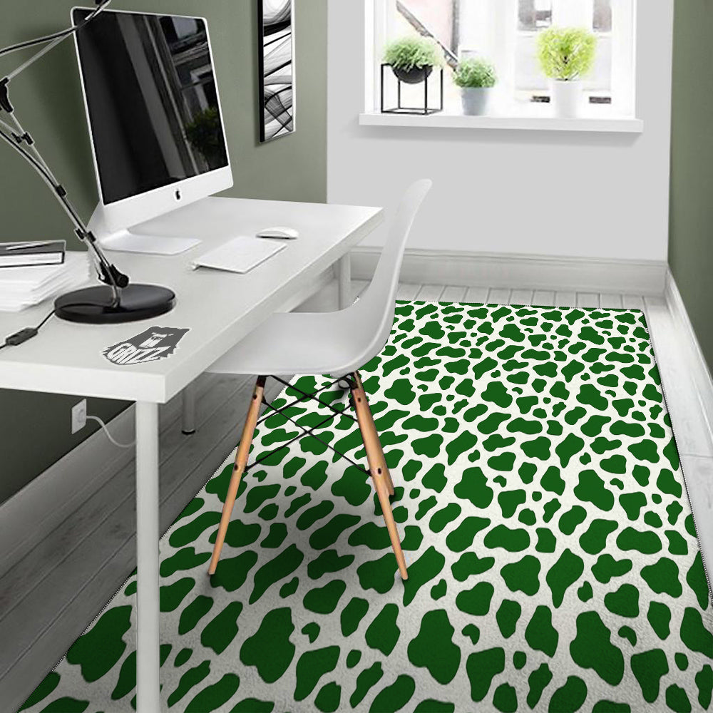 Dark Green Cow Print Pattern Floor Mat-grizzshop