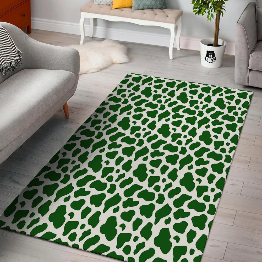 Dark Green Cow Print Pattern Floor Mat-grizzshop