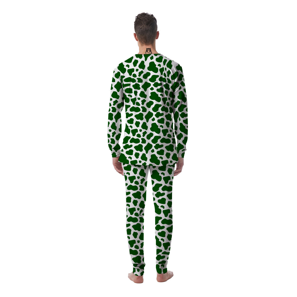 Dark Green Cow Print Pattern Men's Pajamas-grizzshop