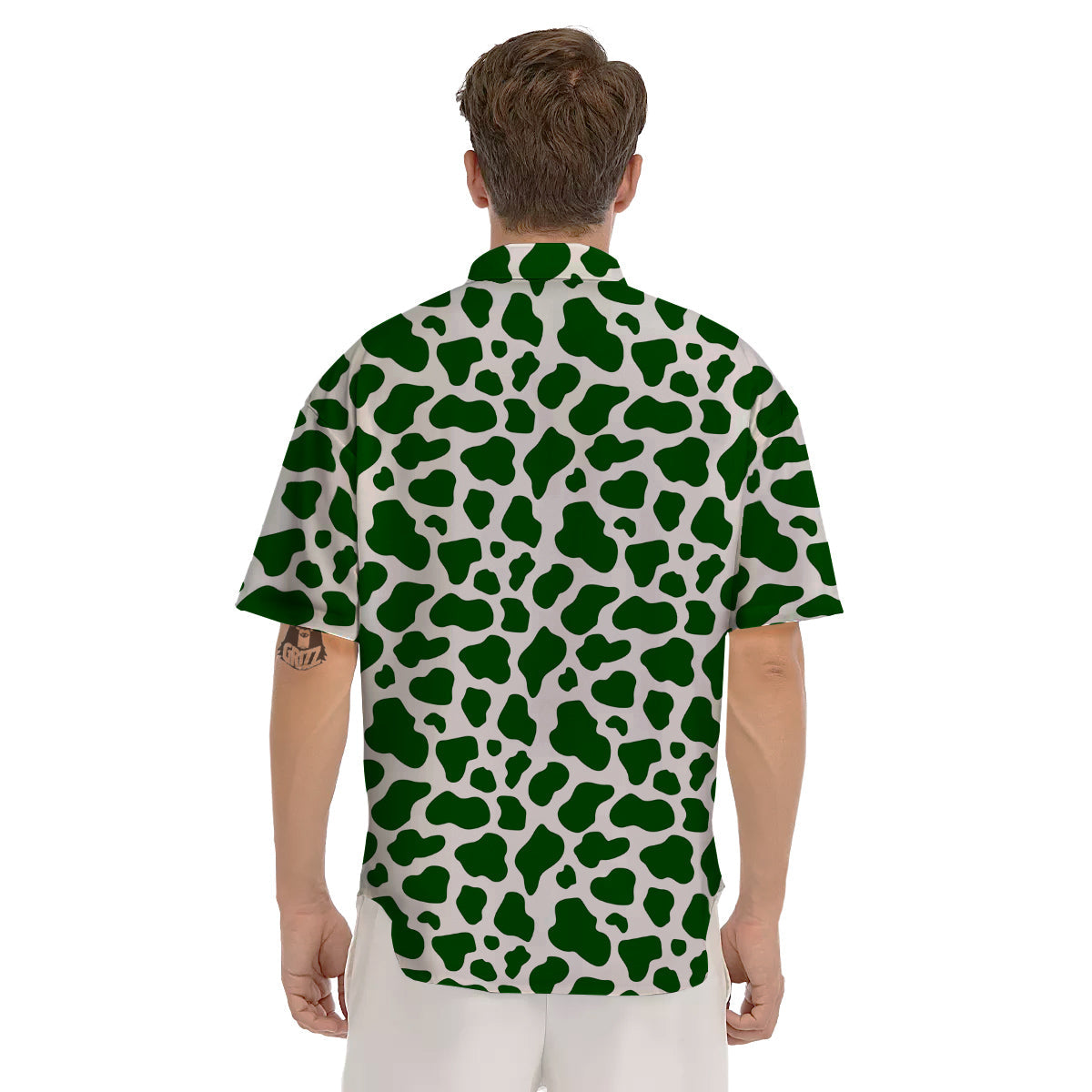 Dark Green Cow Print Pattern Men's Short Sleeve Shirts-grizzshop