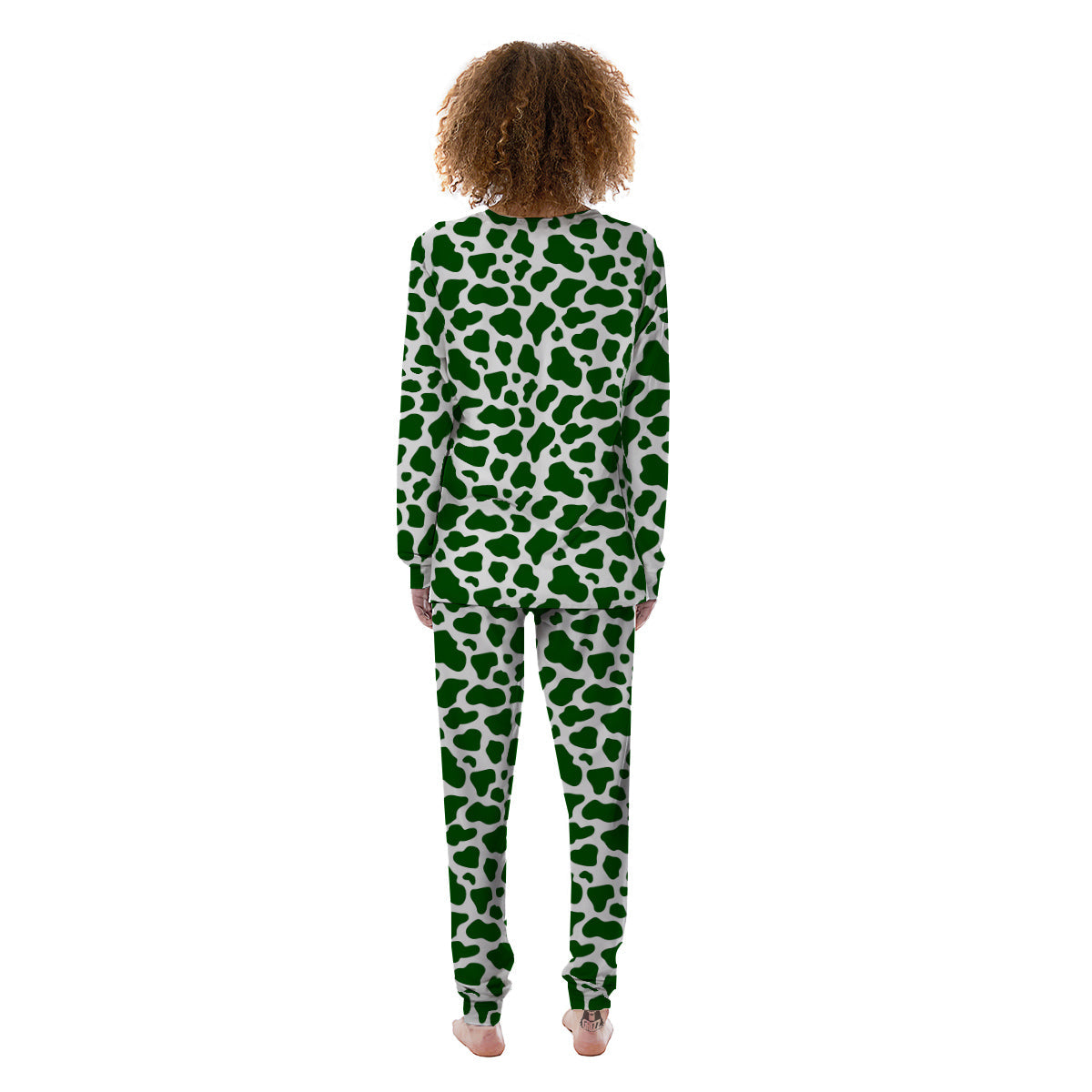 Dark Green Cow Print Pattern Women's Pajamas-grizzshop