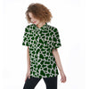 Dark Green Cow Print Pattern Women's Short Sleeve Shirts-grizzshop