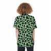 Dark Green Cow Print Pattern Women's Short Sleeve Shirts-grizzshop