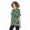 Dark Green Cow Print Pattern Women's Short Sleeve Shirts-grizzshop