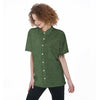 Dark Green Glitter Texture Print Women's Short Sleeve Shirts-grizzshop