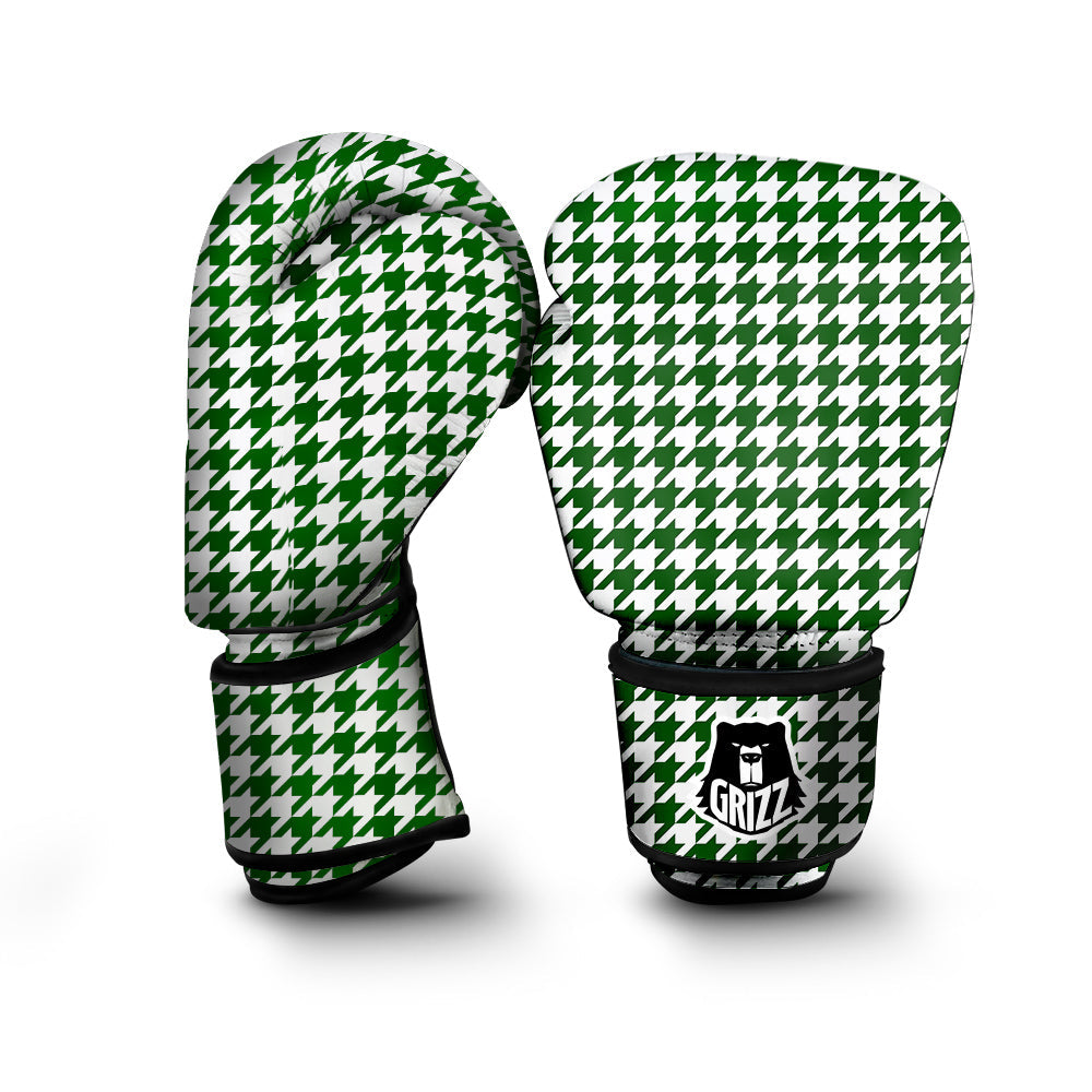 Dark Green Houndstooth Print Boxing Gloves-grizzshop