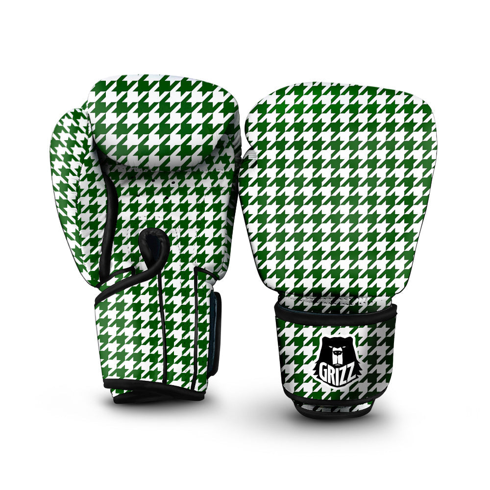Dark Green Houndstooth Print Boxing Gloves-grizzshop