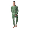 Dark Green Houndstooth Print Men's Pajamas-grizzshop