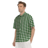 Dark Green Houndstooth Print Men's Short Sleeve Shirts-grizzshop