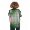 Dark Green Houndstooth Print Women's Short Sleeve Shirts-grizzshop