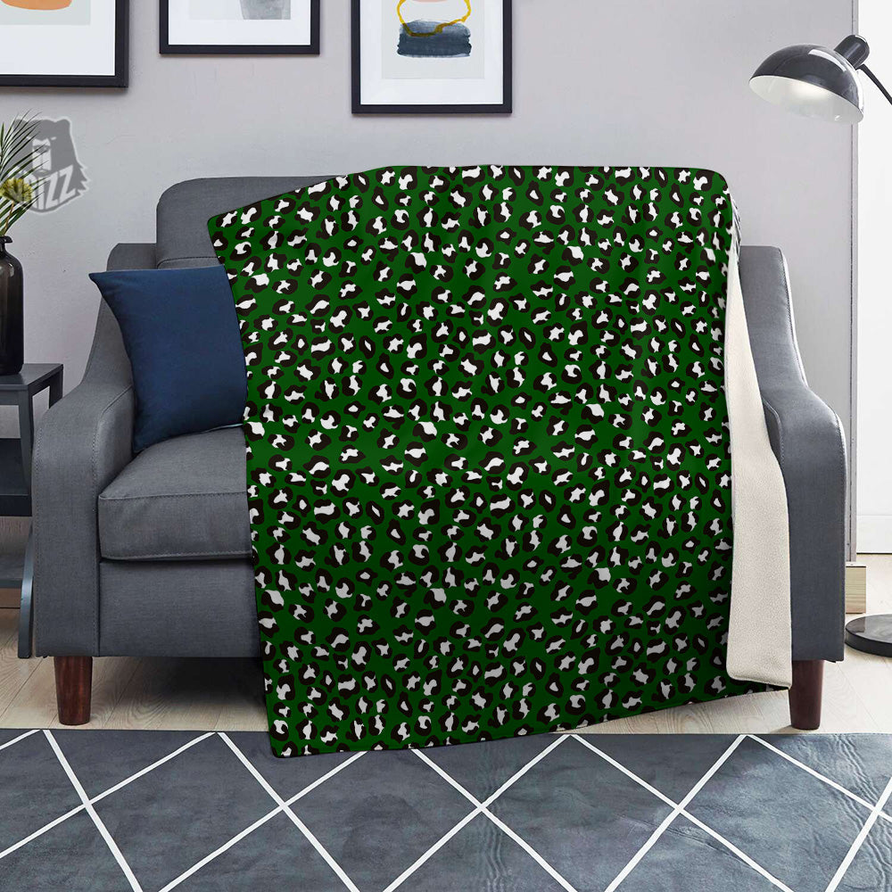 Dark Green Leopard Print Pattern Blanket-grizzshop