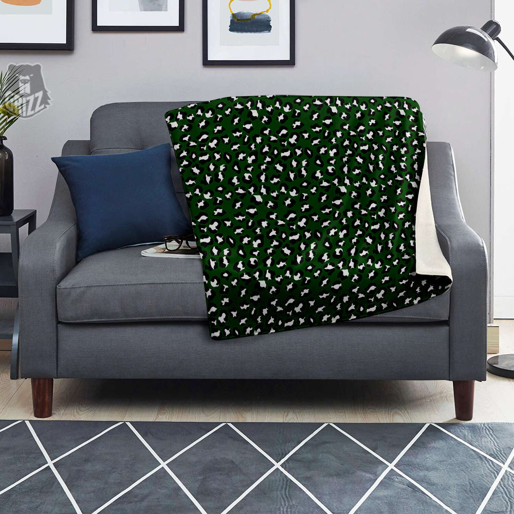 Dark Green Leopard Print Pattern Blanket-grizzshop