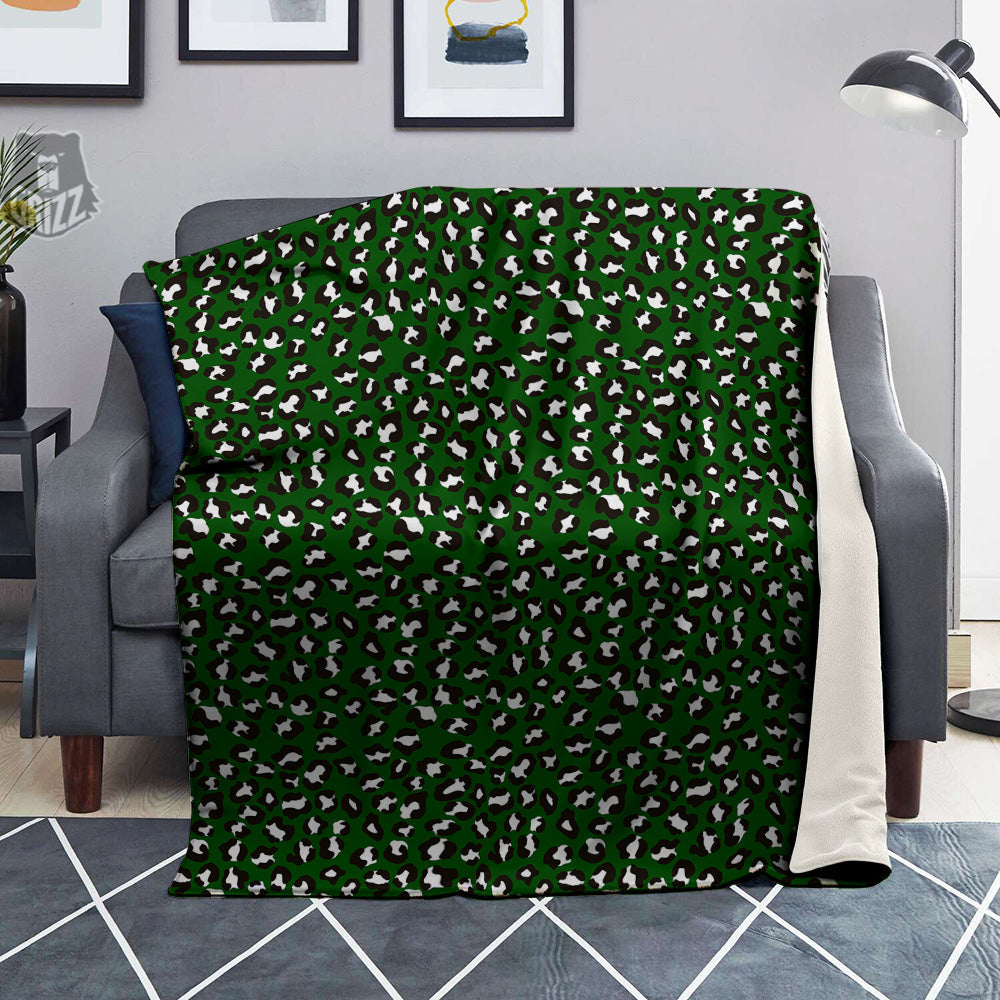 Dark Green Leopard Print Pattern Blanket-grizzshop