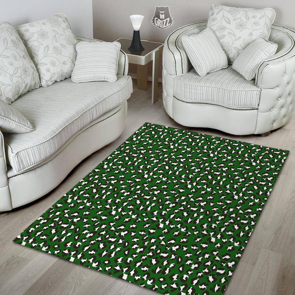 Dark Green Leopard Print Pattern Floor Mat-grizzshop