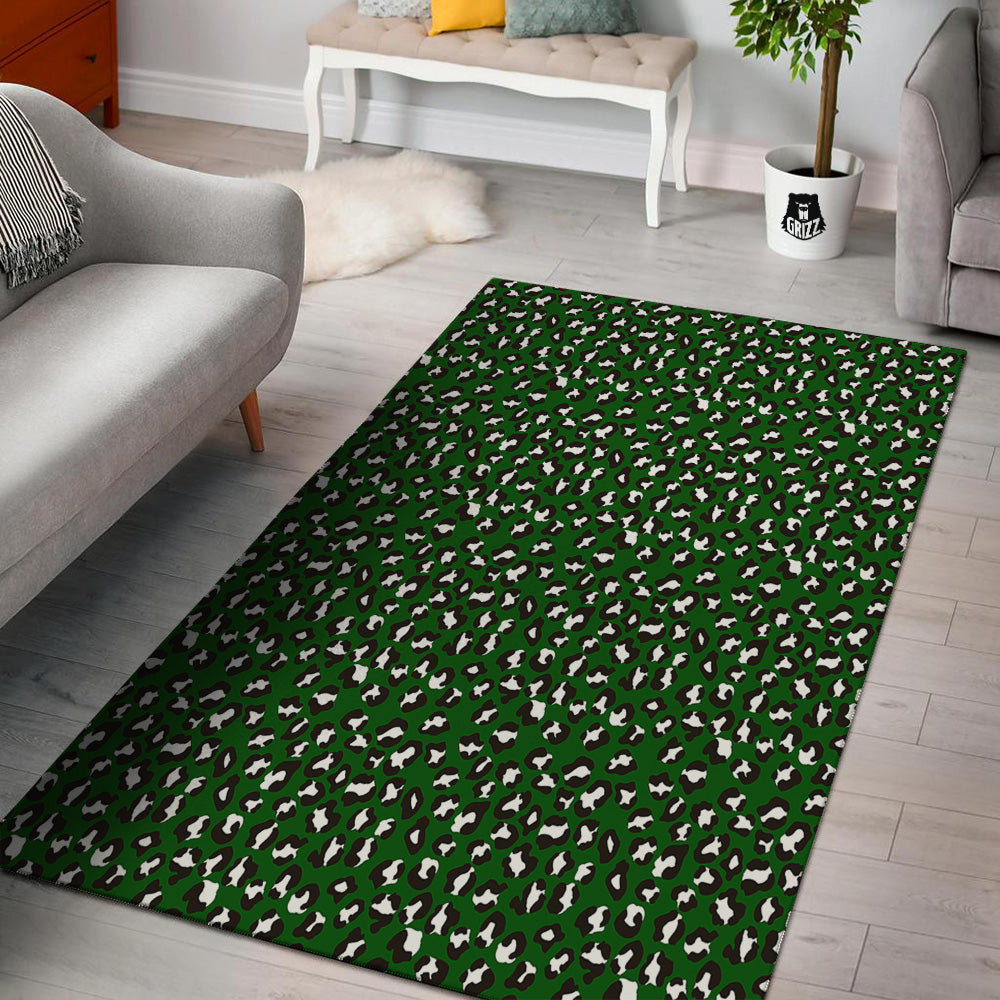 Dark Green Leopard Print Pattern Floor Mat-grizzshop