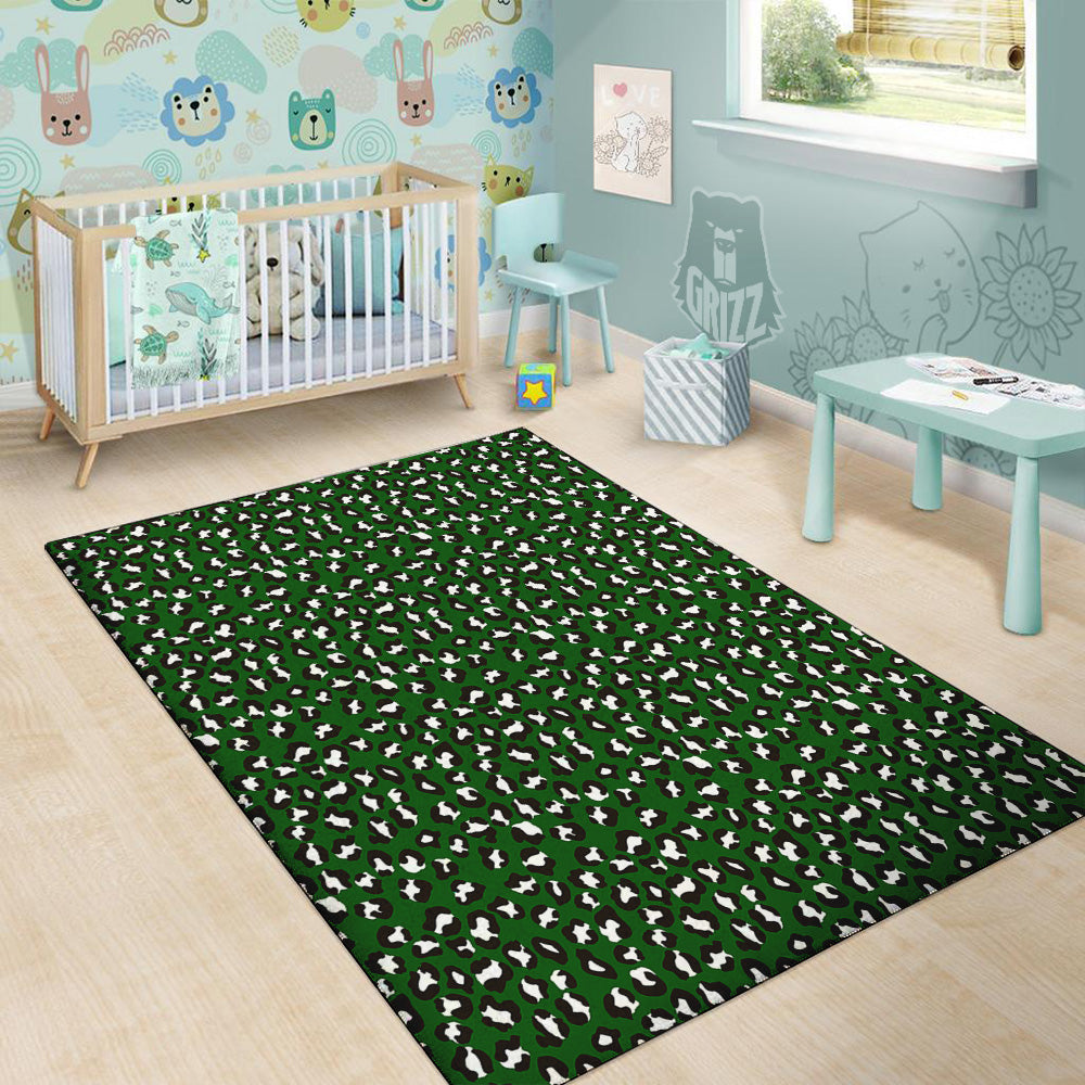 Dark Green Leopard Print Pattern Floor Mat-grizzshop