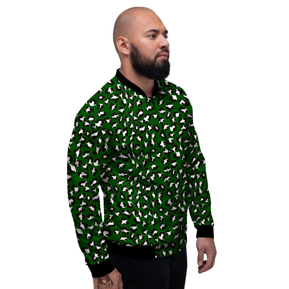 Dark Green Leopard Print Pattern Men's Bomber Jacket-grizzshop