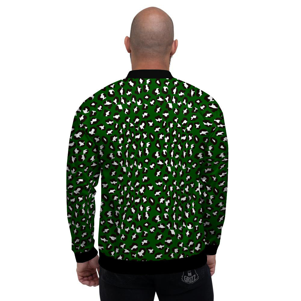 Dark Green Leopard Print Pattern Men's Bomber Jacket-grizzshop