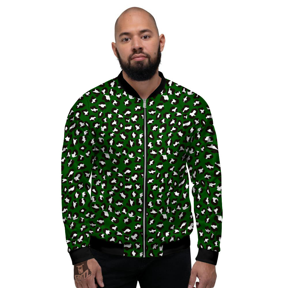 Dark Green Leopard Print Pattern Men's Bomber Jacket-grizzshop