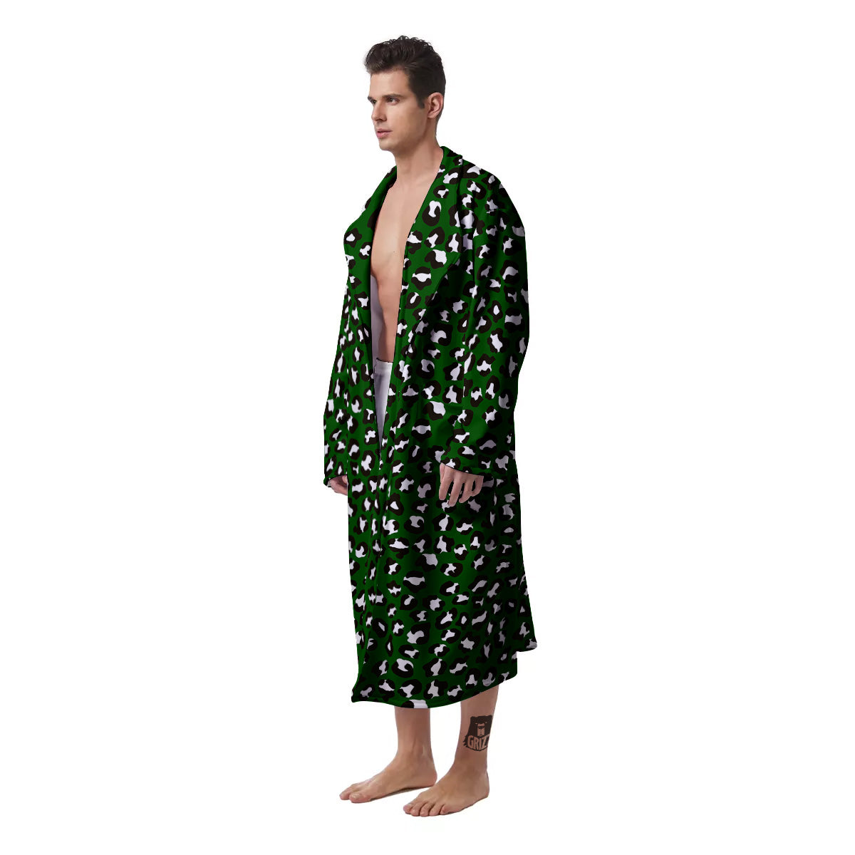 Dark Green Leopard Print Pattern Men's Robe-grizzshop