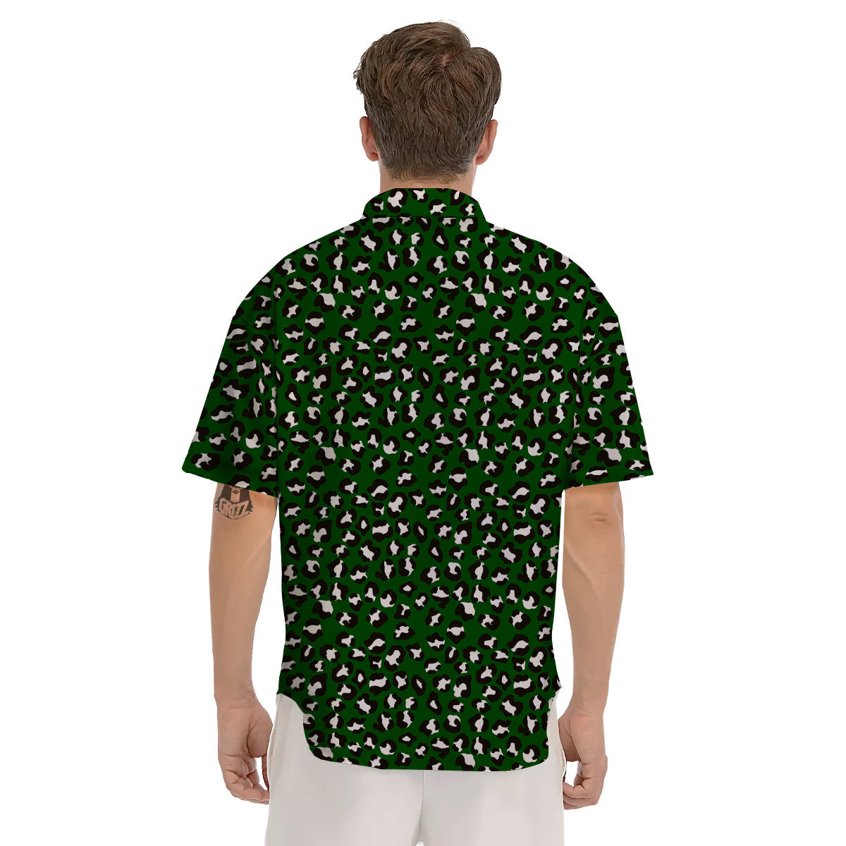 Dark Green Leopard Print Pattern Men's Short Sleeve Shirts-grizzshop