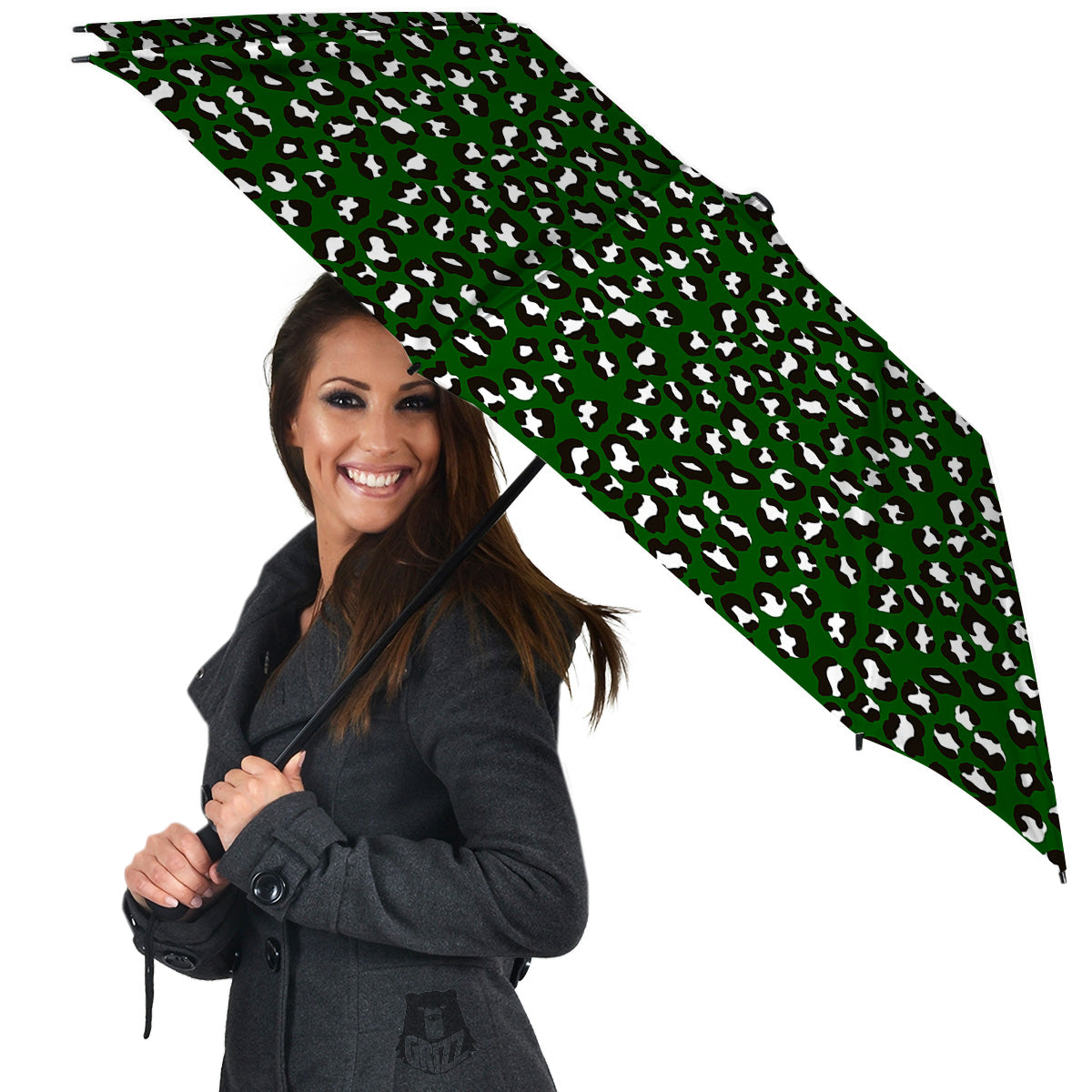 Dark Green Leopard Print Pattern Umbrella-grizzshop