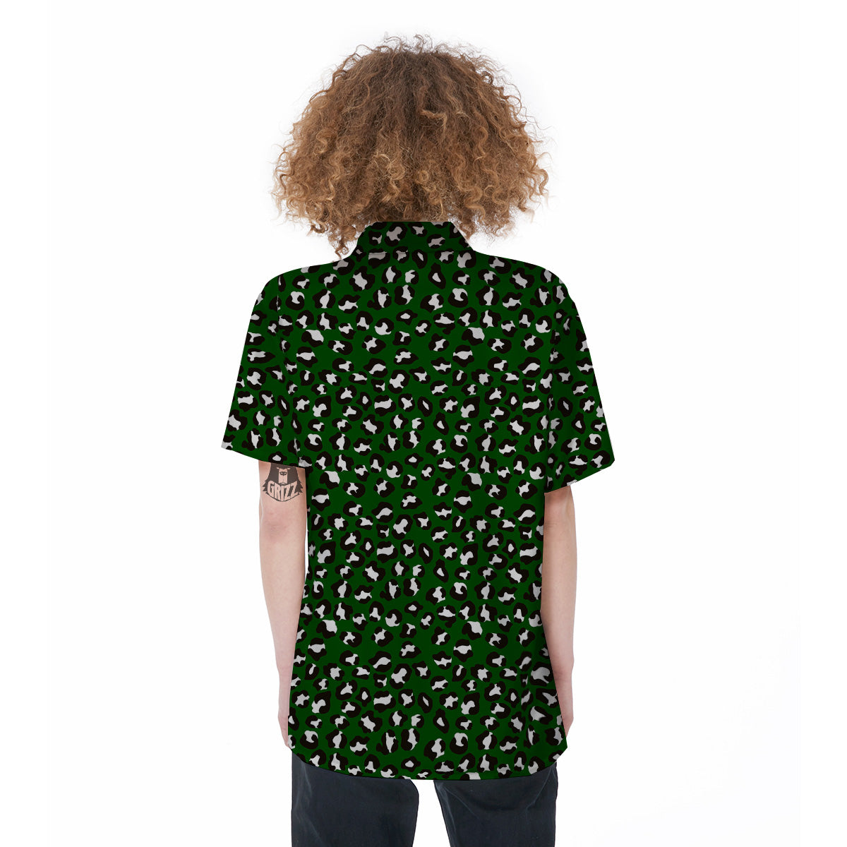 Dark Green Leopard Print Pattern Women's Short Sleeve Shirts-grizzshop