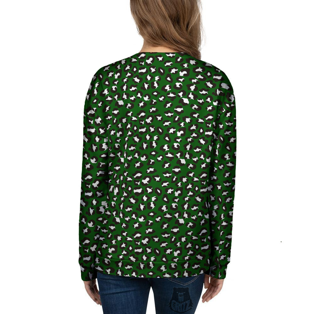 Dark Green Leopard Print Pattern Women's Sweatshirt-grizzshop