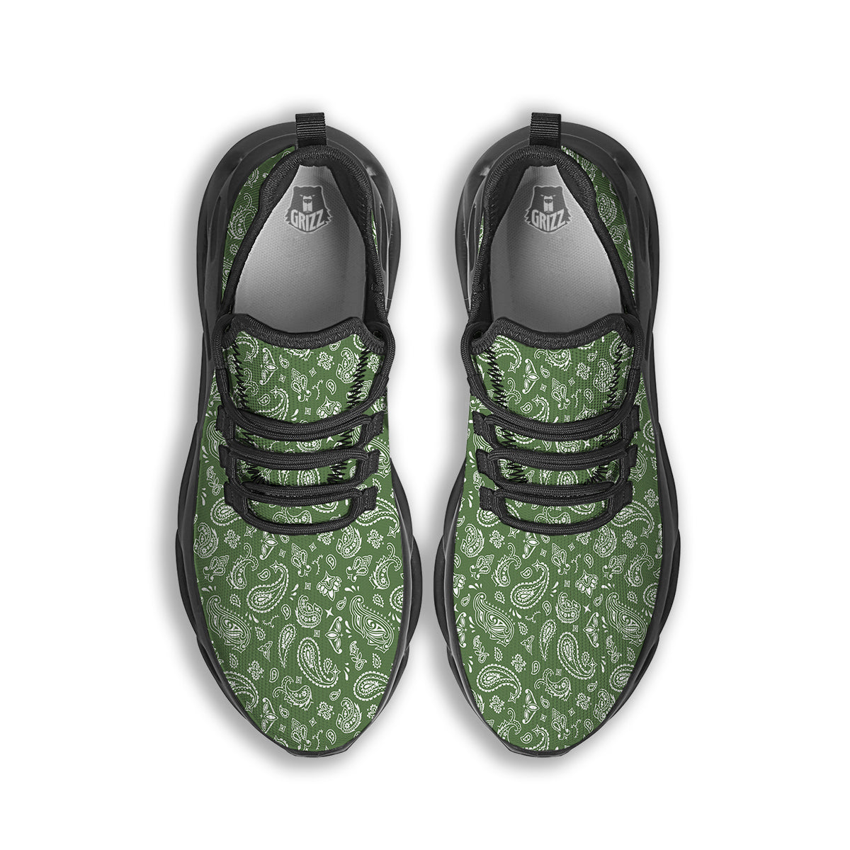 Dark Green Paisley Bandana Print Black Running Shoes-grizzshop