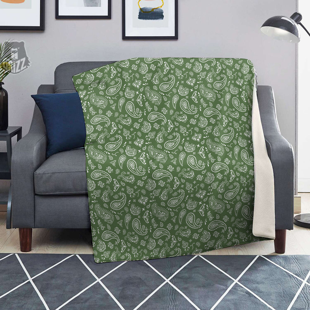 Dark Green Paisley Bandana Print Blanket-grizzshop