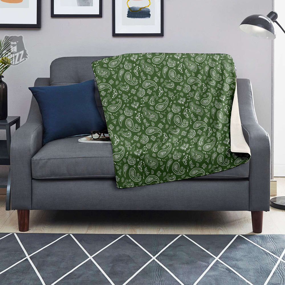 Dark Green Paisley Bandana Print Blanket-grizzshop