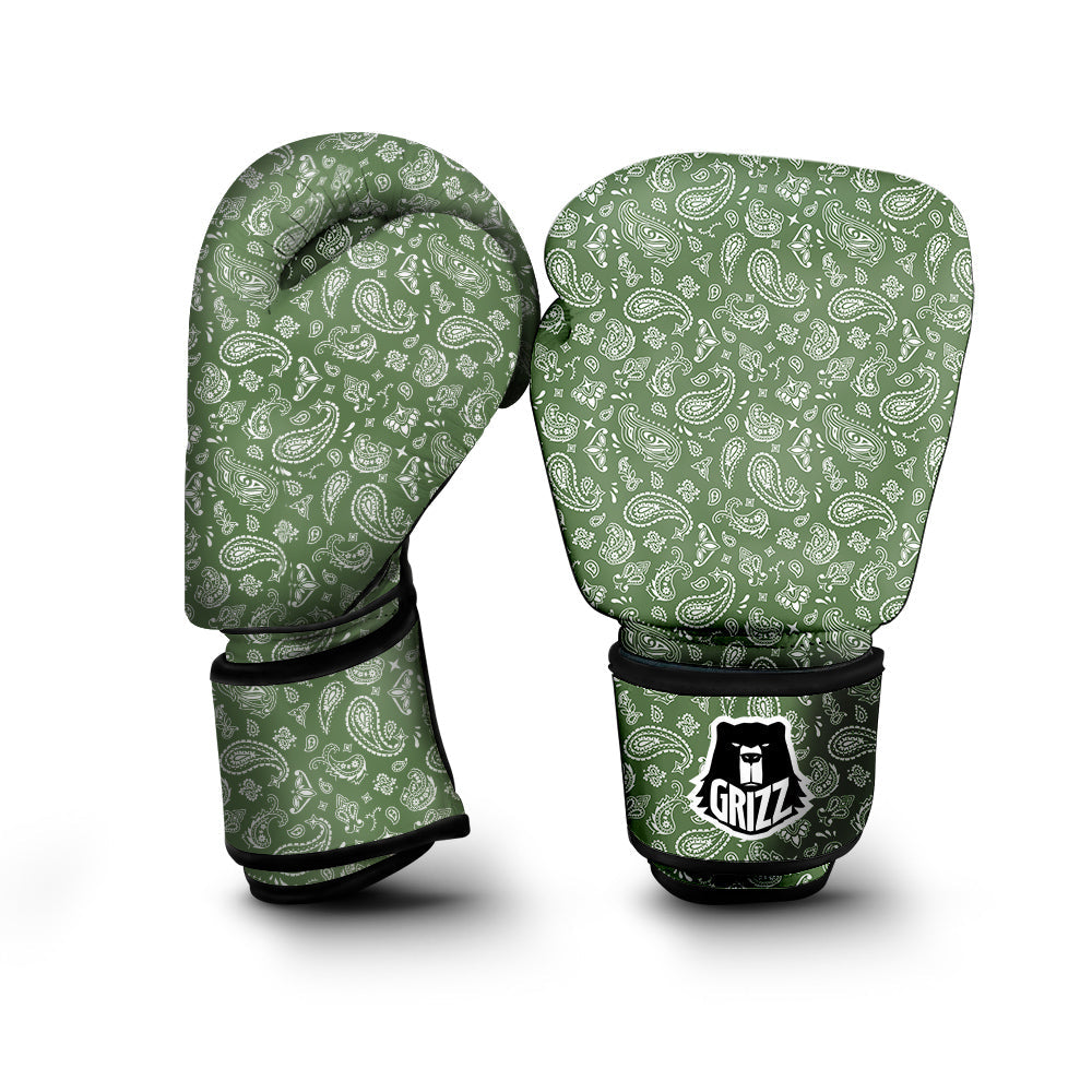 Dark Green Paisley Bandana Print Boxing Gloves-grizzshop