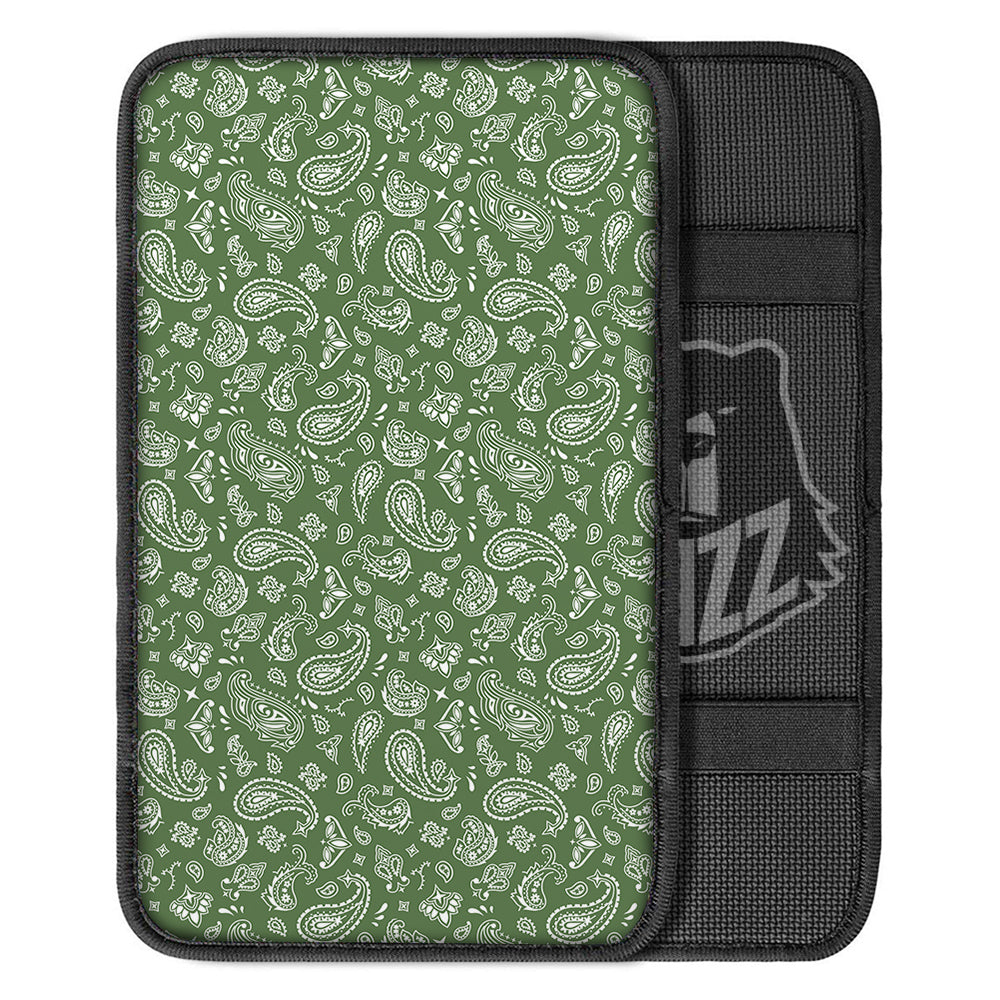 Dark Green Paisley Bandana Print Car Center Console Cover-grizzshop