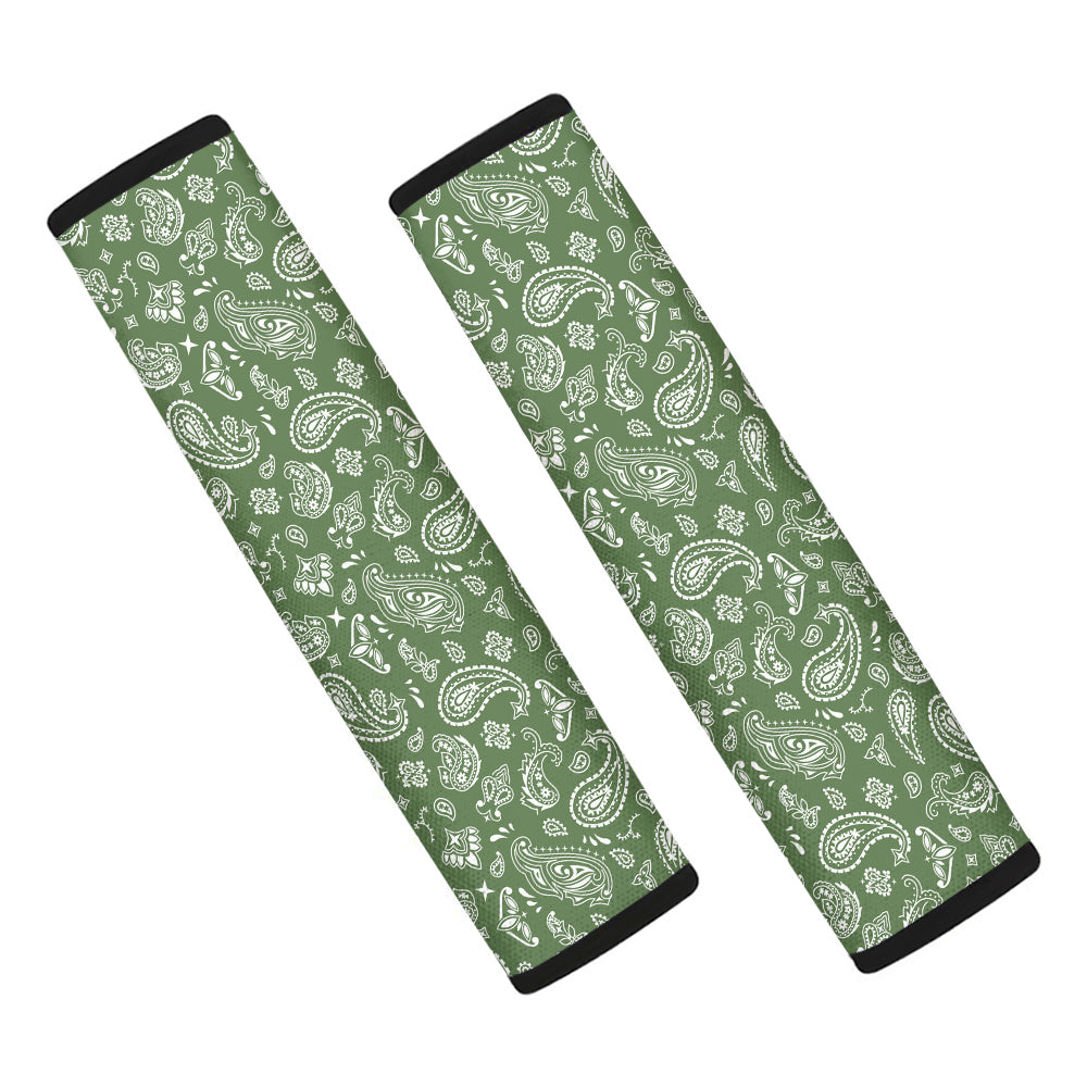 Dark Green Paisley Bandana Print Car Seat Belt Cover-grizzshop