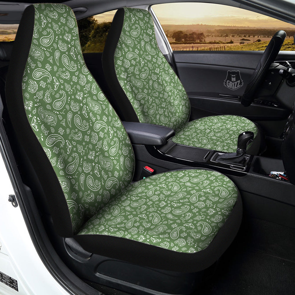 Dark Green Paisley Bandana Print Car Seat Covers-grizzshop