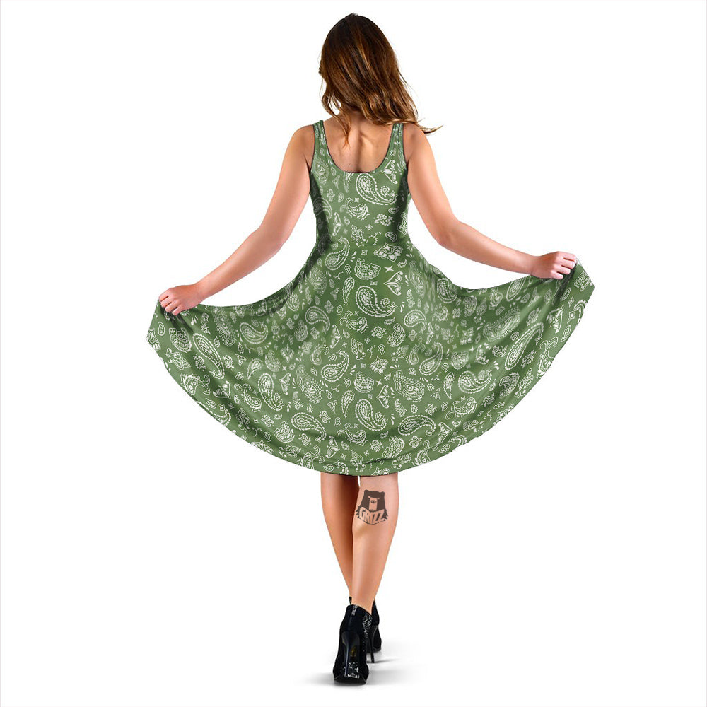 Dark Green Paisley Bandana Print Dress-grizzshop