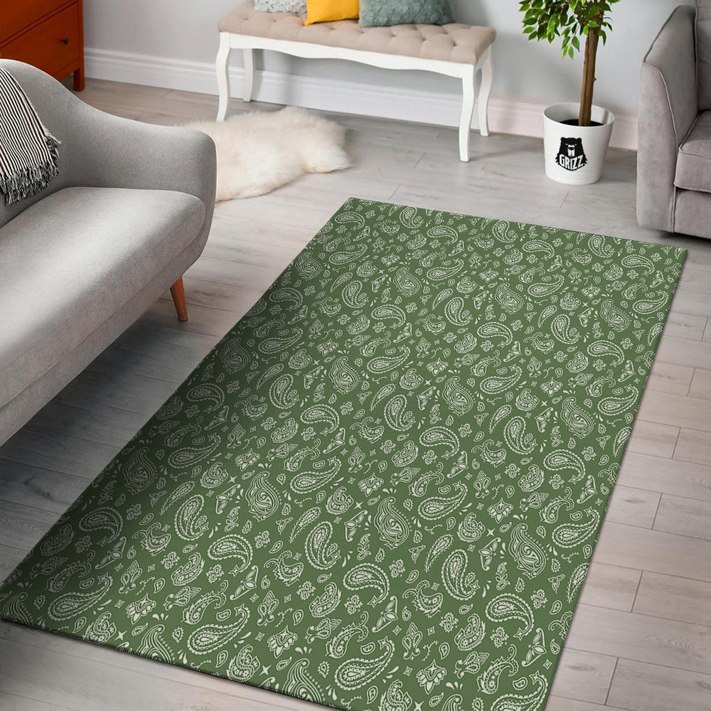 Dark Green Paisley Bandana Print Floor Mat-grizzshop