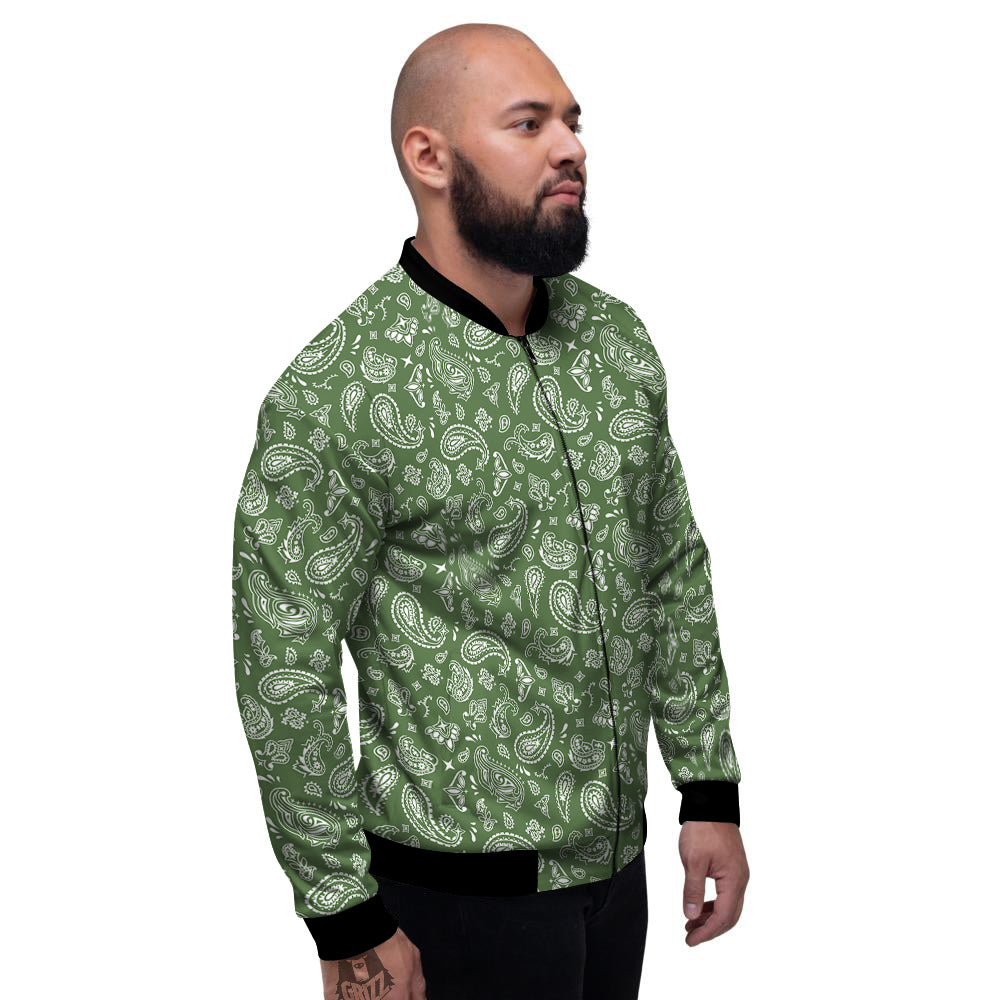 Dark Green Paisley Bandana Print Men's Bomber Jacket-grizzshop