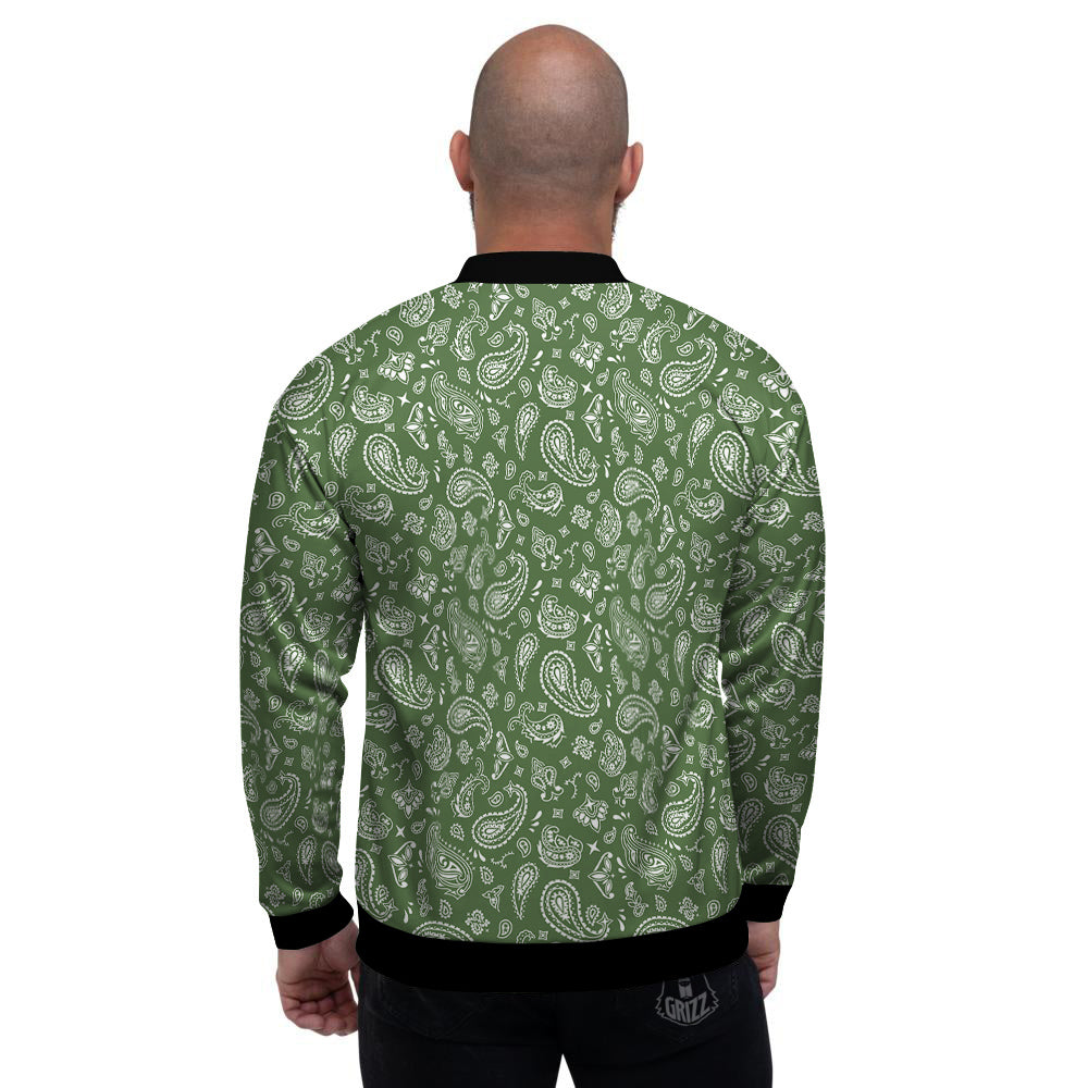 Dark Green Paisley Bandana Print Men's Bomber Jacket-grizzshop