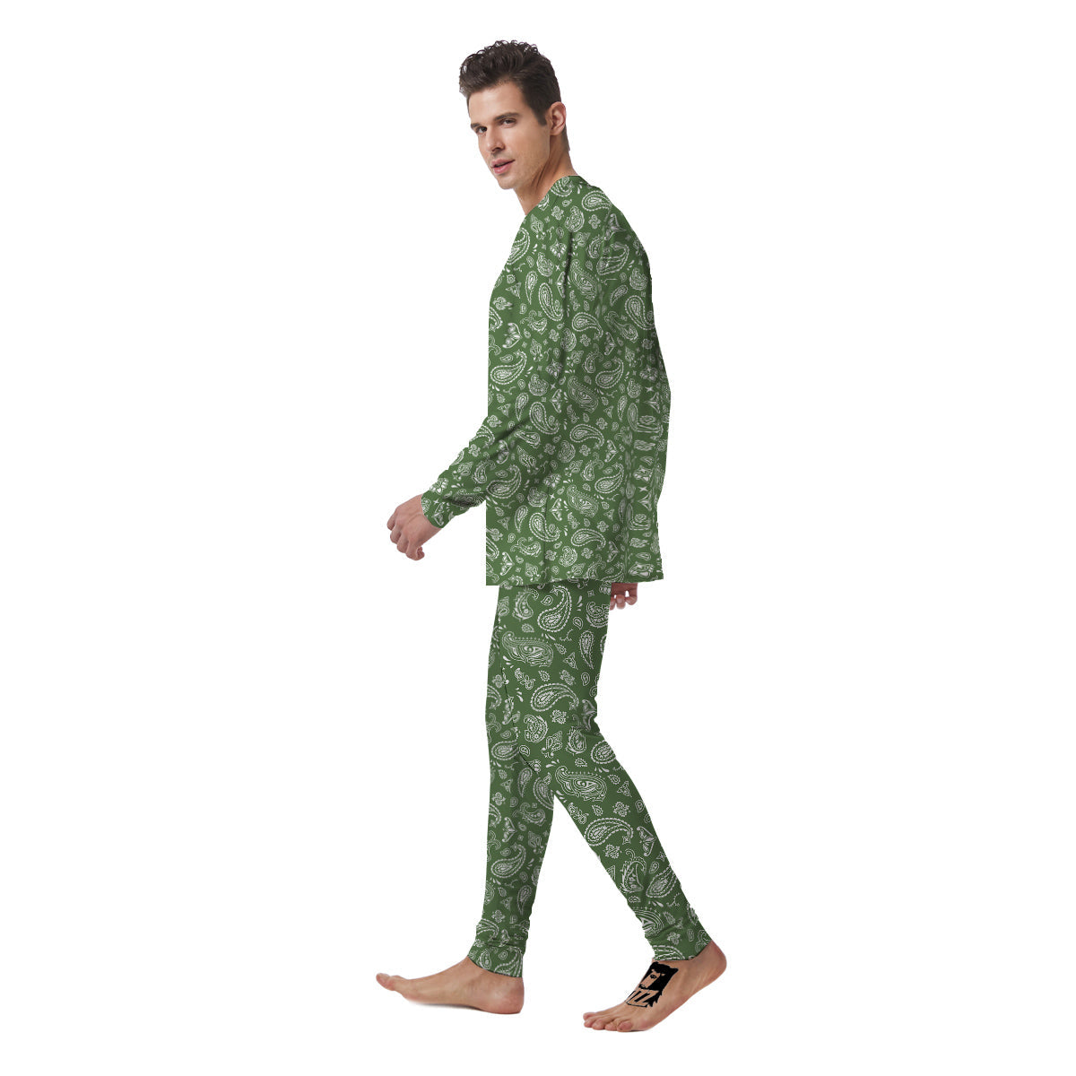 Dark Green Paisley Bandana Print Men's Pajamas-grizzshop