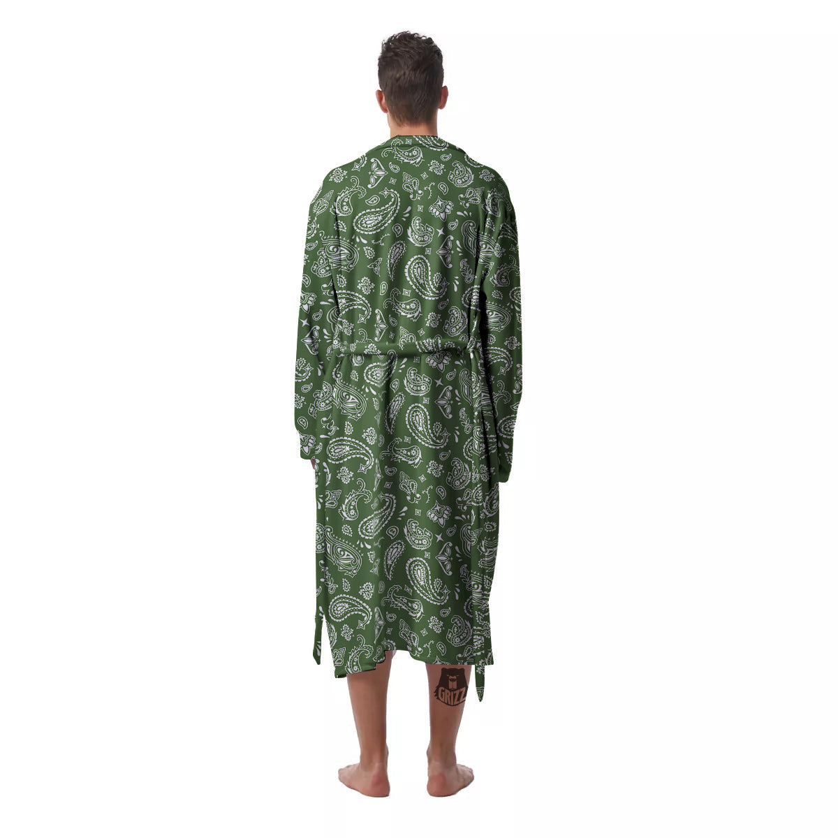 Dark Green Paisley Bandana Print Men's Robe-grizzshop